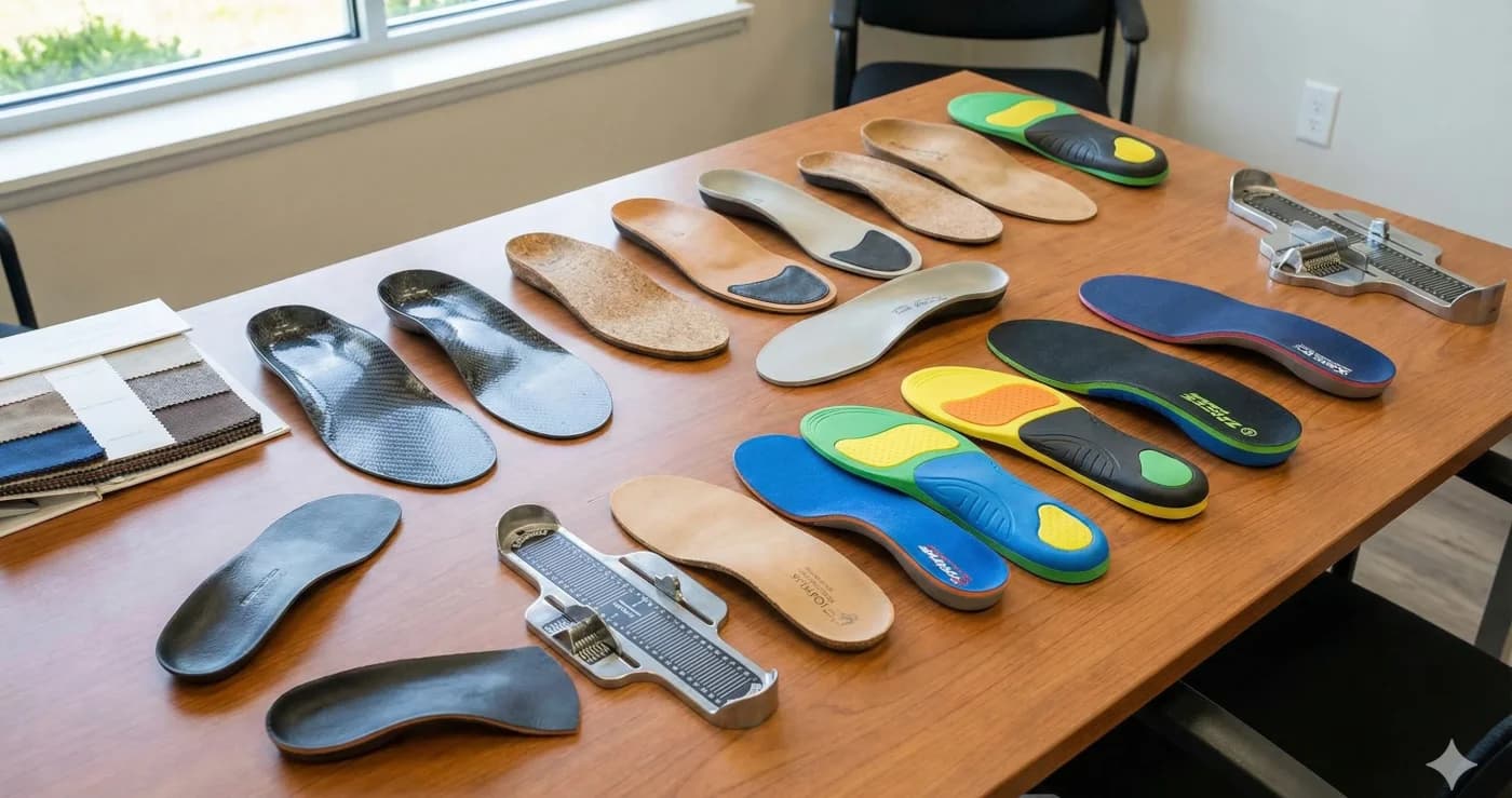 Ορθοπεδικοί πάτοι σε διάφορα υλικά και χρώματα πάνω σε τραπέζι